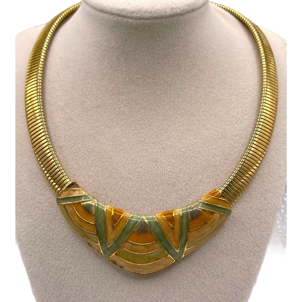 ❤️ Vintage 80’s Deco Enamel Bib Necklace